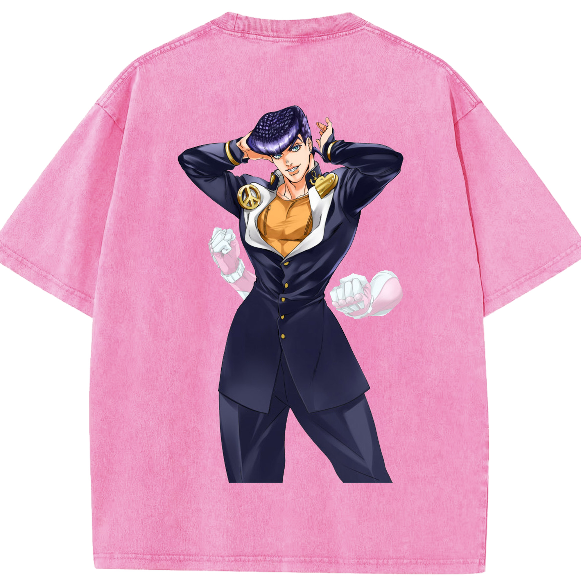 （画像用） ジョジョの奇妙な冒険 ひがしかた じょうすけ JoJo's Bizarre Adventure Higashikata Josuke 綿100% ヴィンテージ風 半袖Tシャツ（背面プリント）